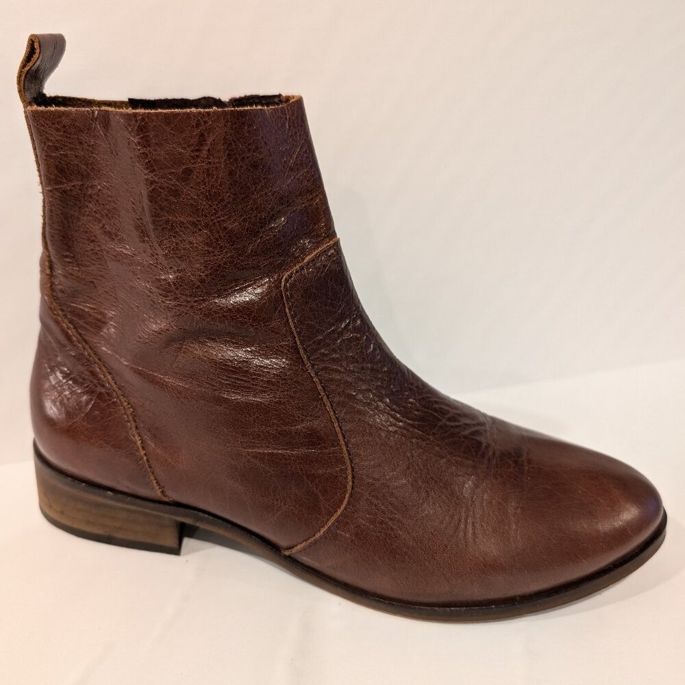 Office London Brown Leather Flat Ankle Booties